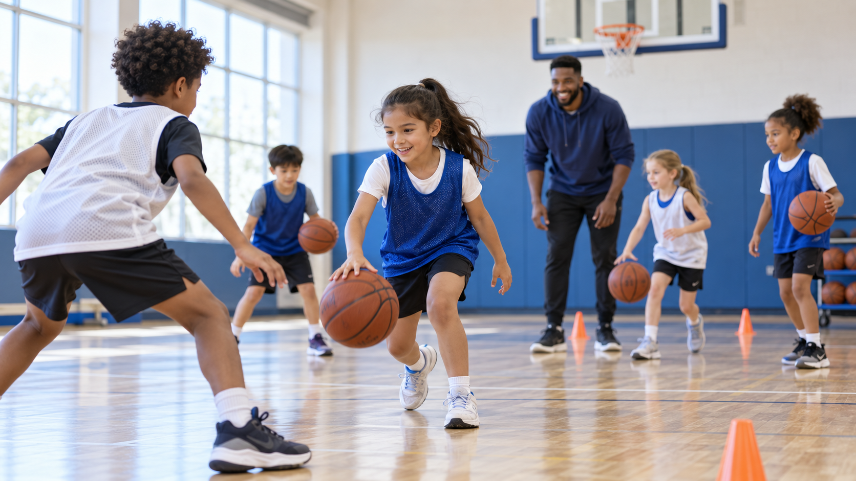 Children at youth basketball practice