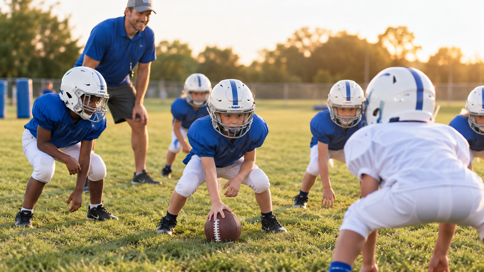Children at youth football practice